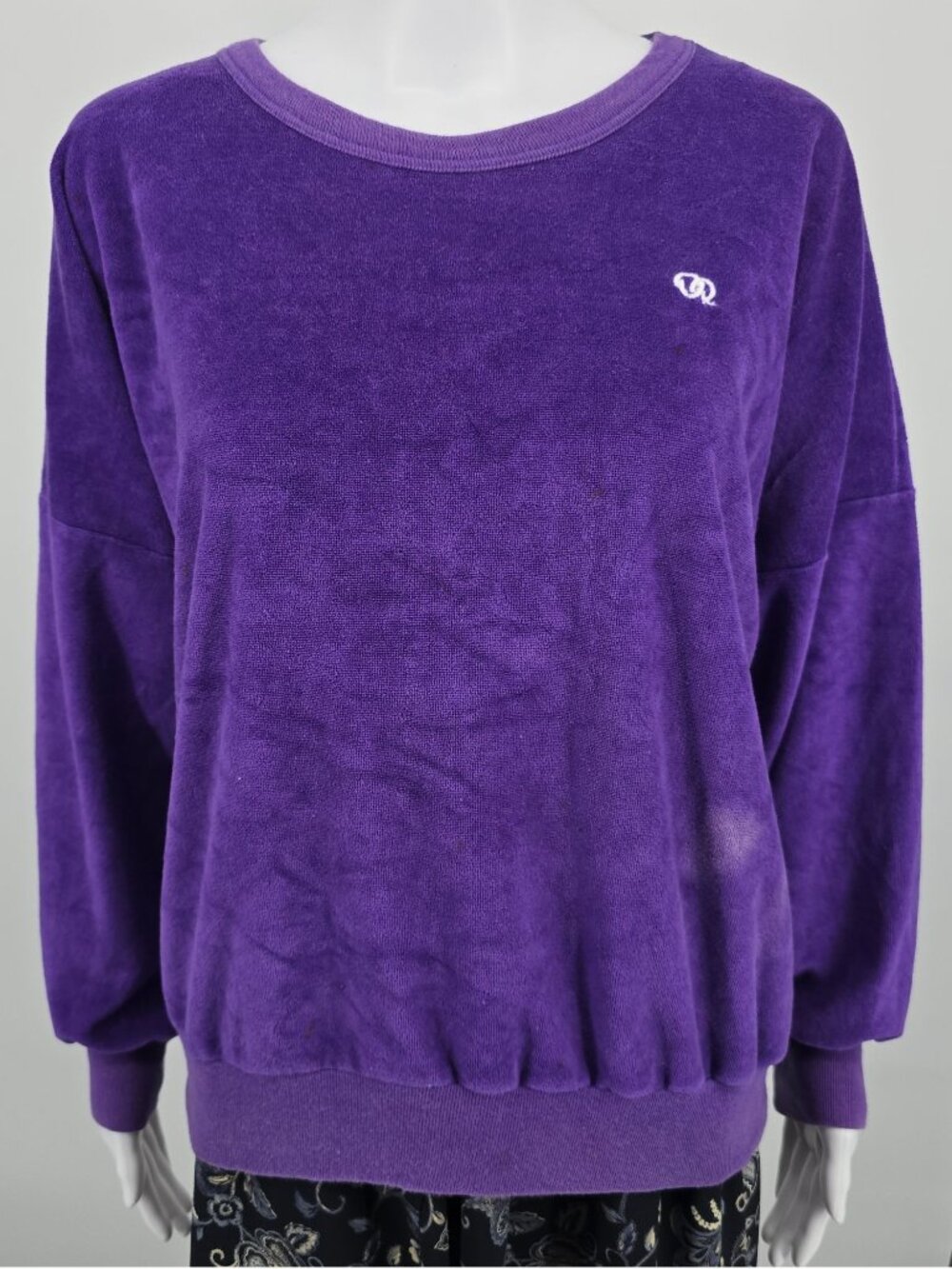 Vintage 1980s Oscar De La Renta Purple Velour Sweatshirt (Women's XL) *Flaws